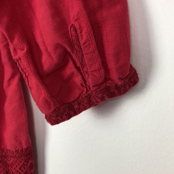 Madewell red pullover 3/4 sleeve tie V Neck embroidered design top Size Medium - Picture 5 of 8